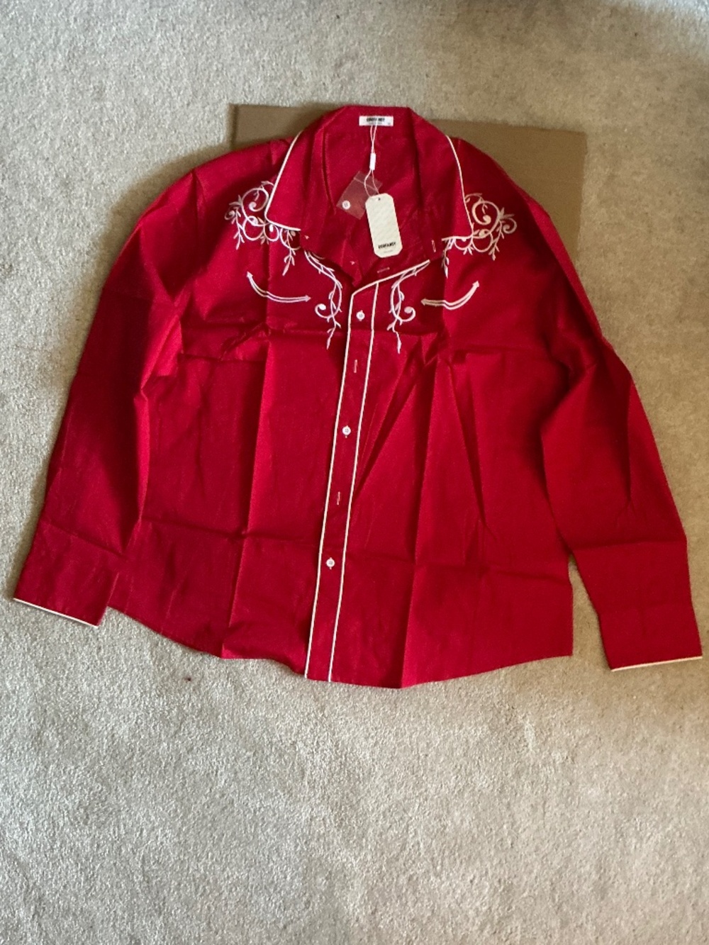 COOFANDY Men's Red Western Embroidered Button Down Long Sleeve Shirt XXL NWT